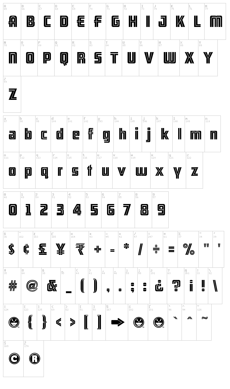 ARB-66 Neon JUN-37 font map